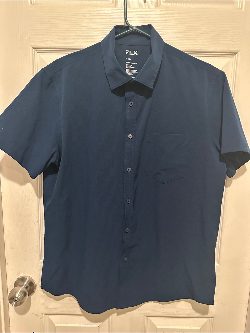 FLX Men's Short-Sleeve Button-Down Shirt in Navy